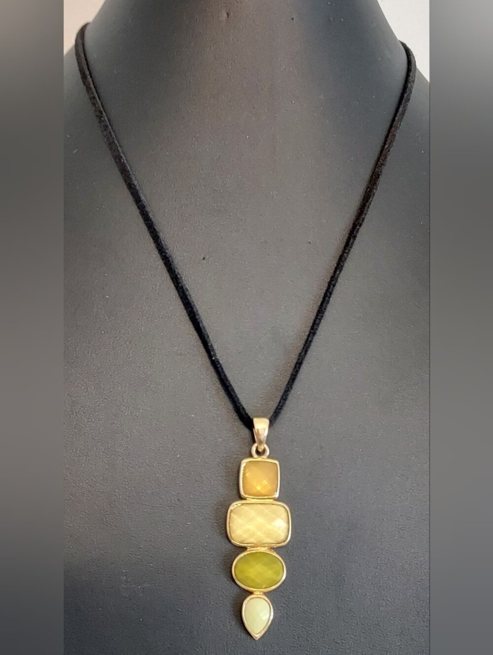 Lia Sophia Infuse Necklace Gold Tone Faux Gemstone Black Cord Pendant 21"